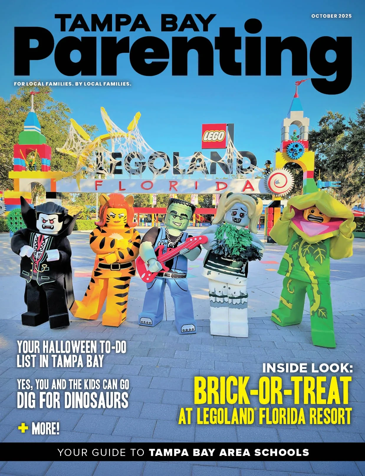 Tampa Bay Parenting, October 2025 — costumed LEGO characters at Brick-or-Treat