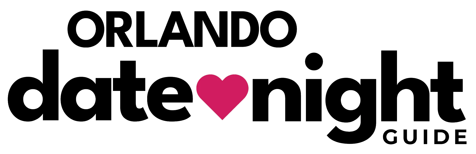 Orlando Date Night Guide logo, featuring a stylized heart icon with the words 'ORLANDO DATE NIGHT GUIDE', in modern font, representing the brand Orlando Date Night Guide focused on date night ideas and activities in Orlando and the central Florida area.  Orlando Date Night Guide is part of the Hooray Media Group at https://hooray.media