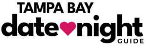 Logo for Tampa Bay Date Night Guide, featuring a modern font with 'Tampa Bay' at the top, 'date' and 'night' in the center separated by a red heart, and 'guide' at the bottom right. Tampa Bay Date Night Guide is part of the Date Night Guide network and a sister site of Orlando Date Night Guide, offering ideas for local date experiences. Tampa Bay Date Night Guide is part of Hooray Media at https://hooray.media